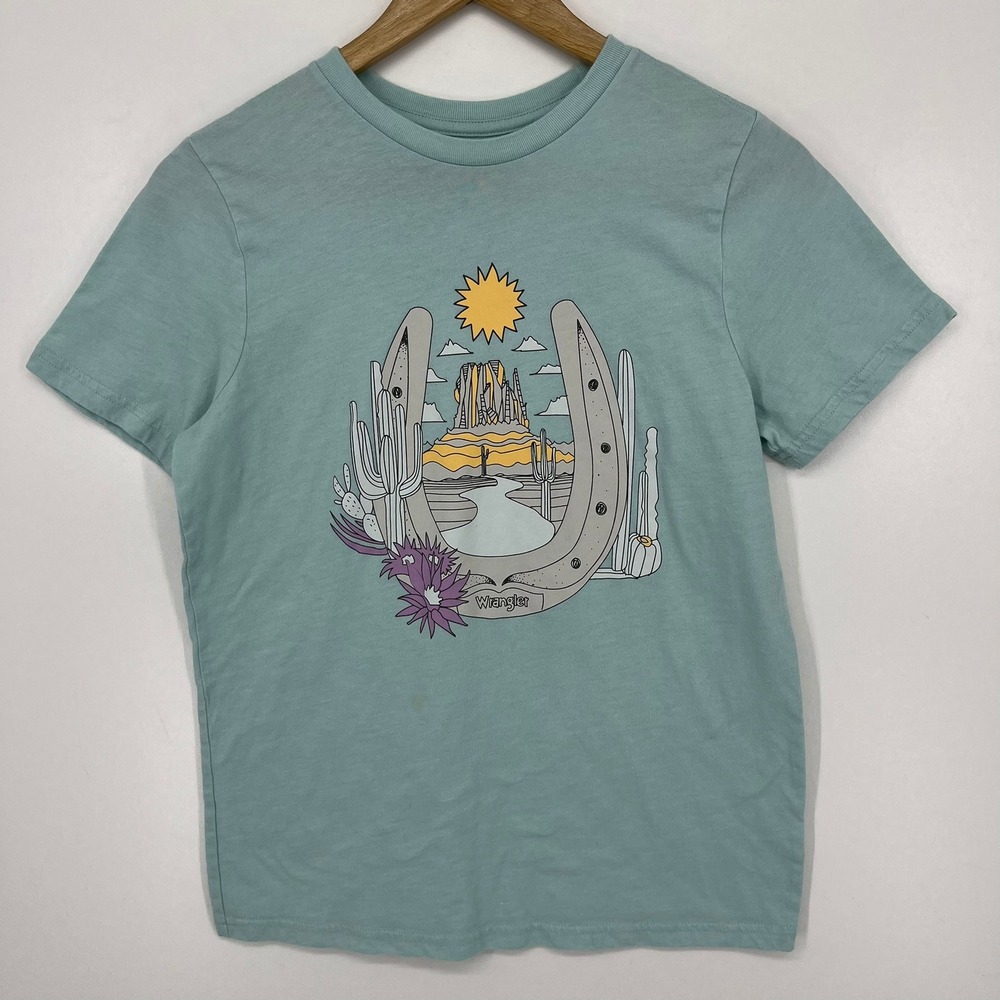 Wrangler Womens Blue Desert Horseshoe Graphic T-Shirt Size‎ S Short Sleeve Tee